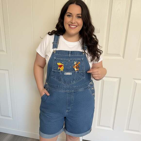 Pooh Disney Denim - Disney Pooh Woman Vintage Winnie the Pooh & Tigger Denim Short Overalls Size 24W
